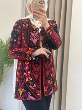 Palestinian Black And Red Embroidered Jacket with Unique Sa3at Tatreez Pattern