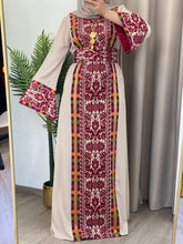 Asala Beige Palestinian Embroidered Thob with Beads and Manajil Details