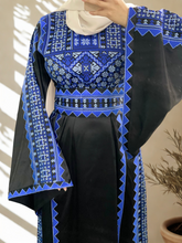Elegant Wide Sleeves Black and Blue Embroidered Thob Dress