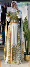 Stunning White And Light Green Royal Sleeve Palestinian Embroidered Dress