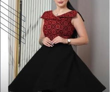 Black and Red Palestinian Embroidered Short Dress with Rhinestones