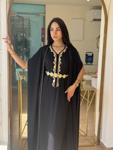 Elegant Black Sleeveless Handmade Moroccan Belted Caftan with Cape Elegant Black Sleeveless Handmade Moroccan Belted Caftan with Cape