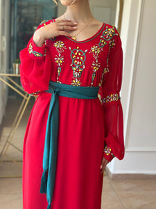 Stunning Red Crepe Dress with Chiffon Sleeves