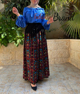 Elegant Black And Blue Embroidered Skirt