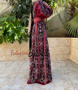 Full of Details Palestinian Embroidered Black And Red Thobe Dress Palestinian Embroidery