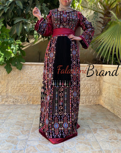 Full of Details Palestinian Embroidered Black And Red Thobe Dress Palestinian Embroidery