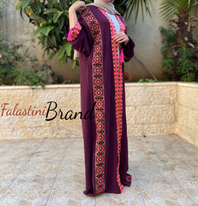 Amazing Purple Embroidered Open Abaya