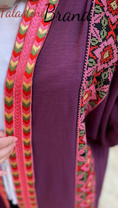 Amazing Purple Embroidered Open Abaya