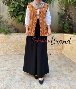 Elegant Palestinian Mustard Embroidered Best