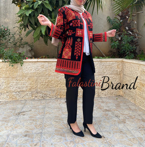 Elegant Palestinian Black And Red Embroidered Jacket
