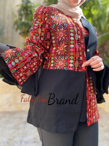 Elegant 2 Pieces Palestinian Black Embroidered Jacket
