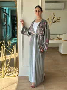 Elegant Sage Handmade Moroccan Open-Front Djellaba with Belt