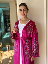 Elegant Fuchsia Handmade Moroccan Open-Front Djellaba with Belt