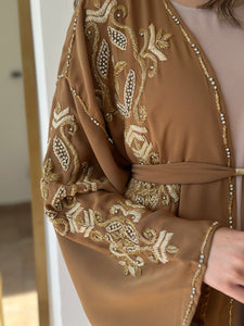 Elegant Khaki Handmade Moroccan Open-Front Djellaba with Belt