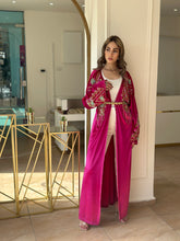 Elegant Fuchsia Handmade Moroccan Open-Front Djellaba with Belt