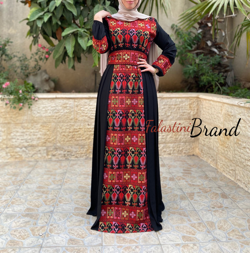 Stylish Black & Red Front Embroidered Dress