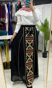 Unique Black and Beige Skirt with Beige Satin Lines Details