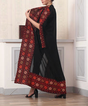 Black Split Sleeves Open Abaya with Orange Flowers Embroidery