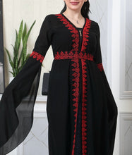 Light Black and Red Chiffon Abaya with Half Zipper Details