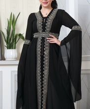 Light Black and Silver Open Abaya with Half Zipper Details