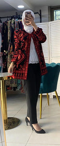 Long Red and Colorful Flowers Embroidered Jacket