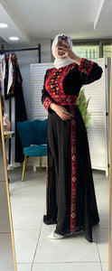 Stylish Black And Red Embroidered Jumpsuit Dress with Palestinian Embroidery
