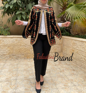 Elegant Palestinian Black And Golden Embroidered Jacket