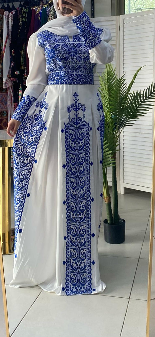 blue dress white embroidery Loren Floral Embroidery Cotton Mini Smock Dress Blue – Girl In Mind main image 0