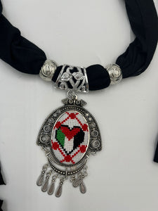 Scarf with Embroidered Palestine Flag Love Pendant