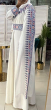 Elegant White Shoulder Details Embroidered Dress with Blue Embroidery