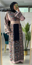 Full of Details Palestinian Embroidered Navy And Pink Thobe Dress Palestinian Embroidery