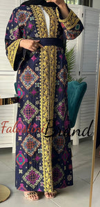 Luxurious Navy Diamond Embroidered Abaya with Golden Thread Details