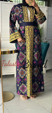 Luxurious Navy Diamond Embroidered Abaya with Golden Thread Details