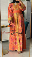 Luxurious Melon Diamond Embroidered Abaya with Golden Thread Details