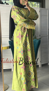 Luxurious Green Diamond Embroidered Abaya with Golden Thread Details