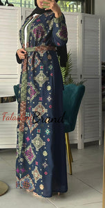 Stylish Navy and Colorful Georgette Diamond Embroidered Open Abaya Kaftan