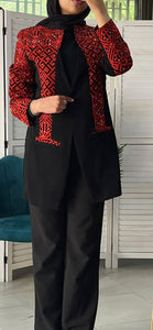 Red And Black Embroidered Jacket with Rhinestones