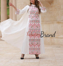 Royal White Embroidered Dress and Abaya Set with Colored Embroidery