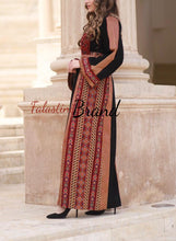 Modern Style Black and Red  Palestinian Thobe with Unique Embroidery and Kashmir Details