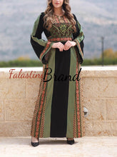 Modern Style Black and Green Palestinian Thobe with Unique Embroidery and Kashmir Details