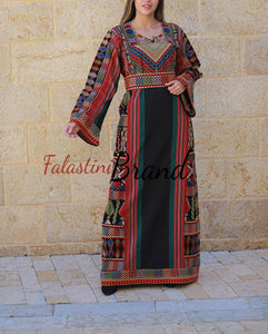 Trendy Black Majdalawi Fabric Thob with Colorful Embroidery