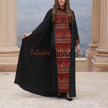 Royal Black Embroidered Dress and Abaya Set with Colored Embroidery