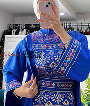 Royal Blue Satin Embroidered Dress and Abaya Set
