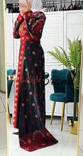 Amazing Black and Red Satin Thob with Unique Floral Embroidery Back Skirt