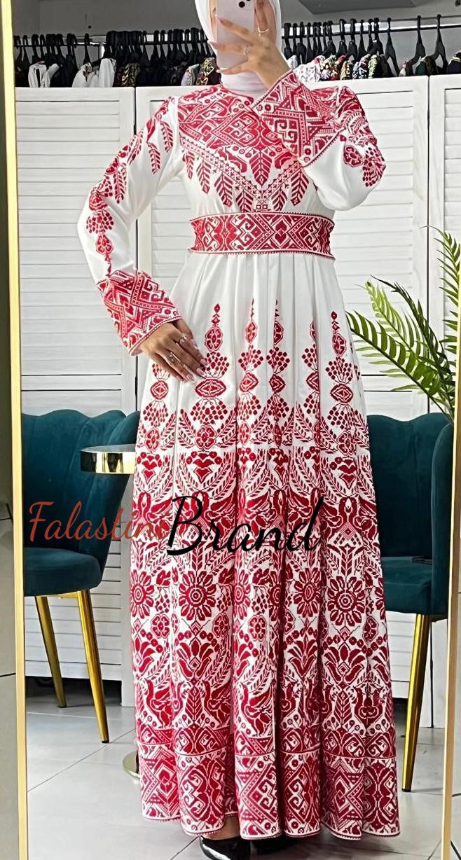 Cloche Full of Embroidery White and Red Dress 40/(M) Cloche Full of Embroidery White and Red Dress 40/(M)
