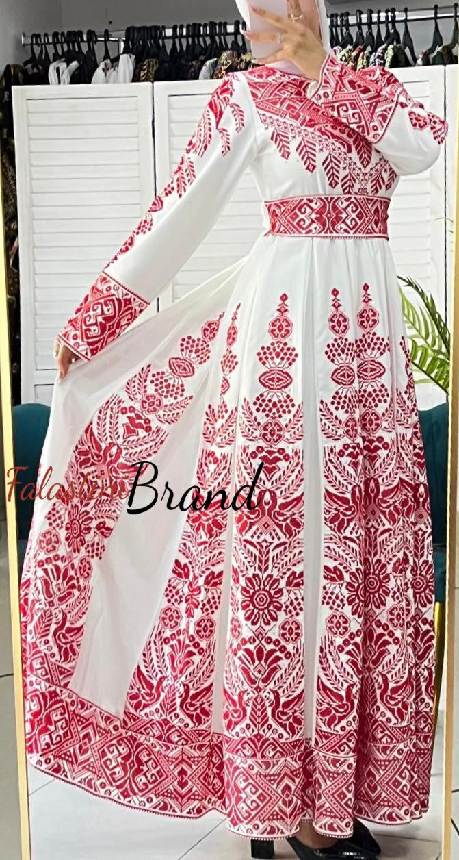 Cloche Full of Embroidery White and Red Dress 40/(M) Cloche Full of Embroidery White and Red Dress 40/(M)