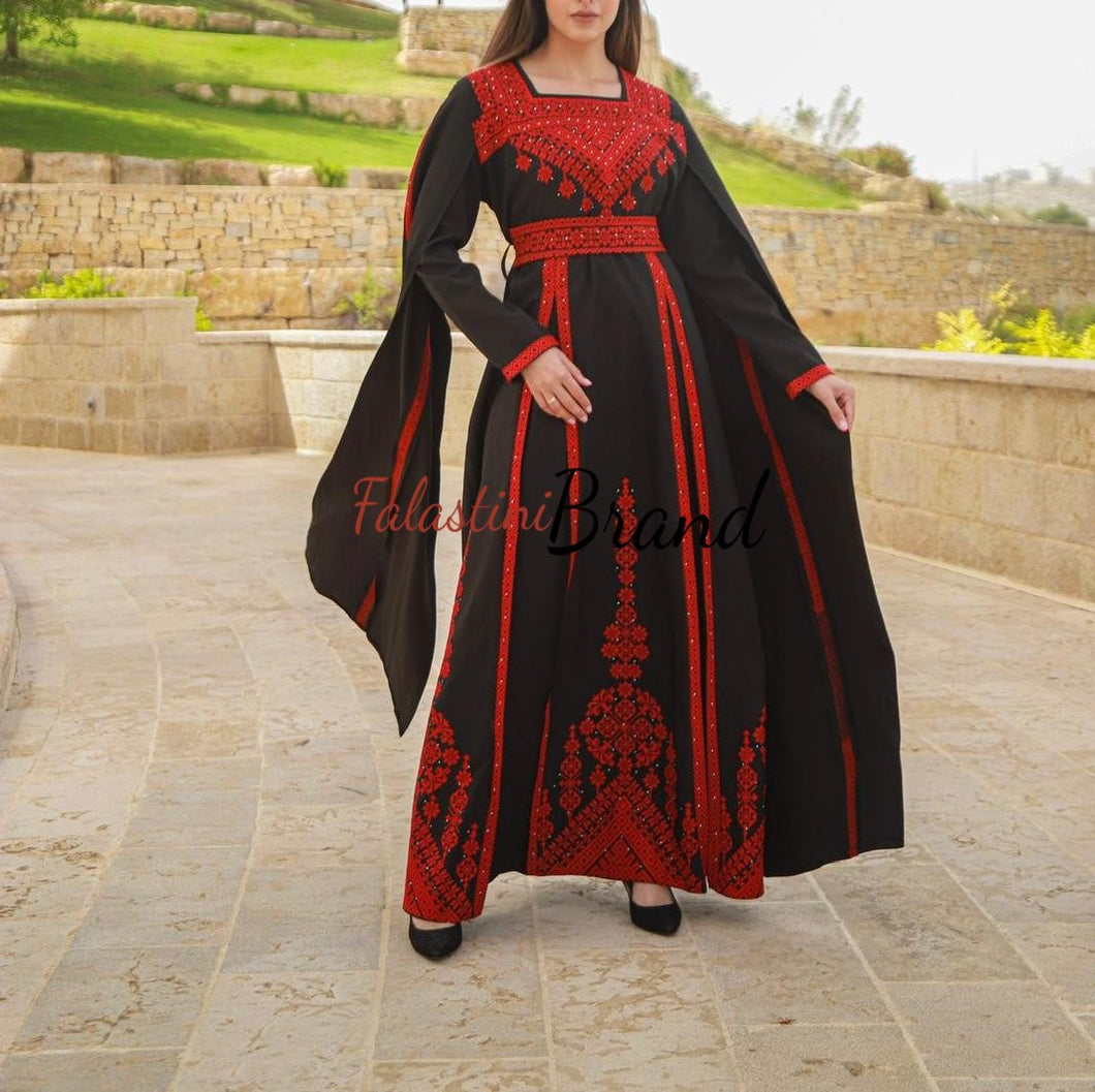 Black and Red Royal Design Dress with Unique Embroidery