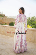 Super Elegant White Cloche Dress with Purple Colorful Embroidery