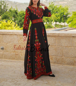 Super Elegant Black Cloche Dress with Red Colorful Embroidery
