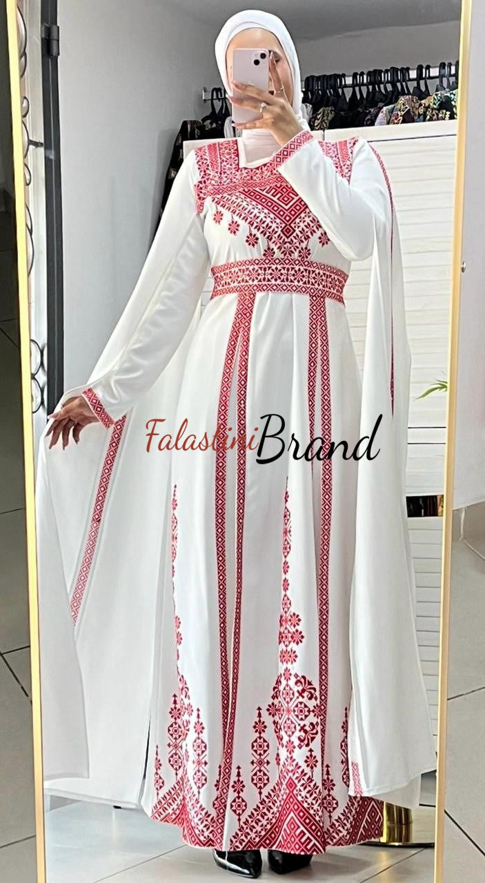 White and Red Royal Design Dress with Unique Embroidery 44-46/(XL-XXL) White and Red Royal Design Dress with Unique Embroidery 44-46/(XL-XXL)